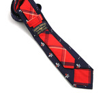 Mini Jacquard Navy Floral & Crimson Plaid Necktie