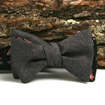 Black Floral & Deep Brown Chambray Reversible Bow Tie