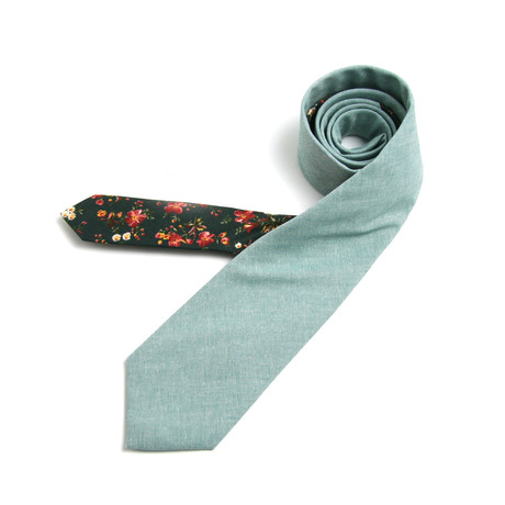 Moss Chambray & Forest Green Floral Necktie