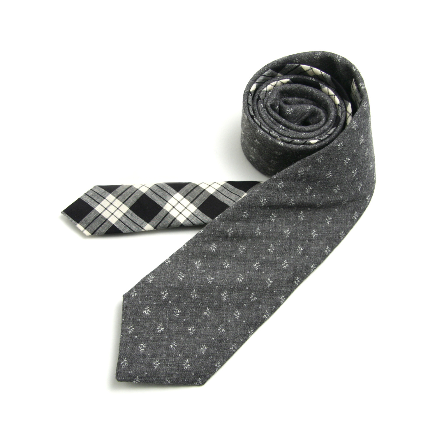 Mini Floral Print Grey Heather & Tonal Check Necktie - General Knot ...