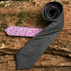 Midnight Flecked Shirting & 1970s Mini Violet Floral Necktie