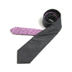 Midnight Flecked Shirting & 1970s Mini Violet Floral Necktie