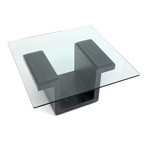 Square Glass Top Table // Graphite Oak