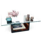 SQG Glass Top Table // Walnut (Large: 42"L x 30"W Top)