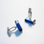 Silver & Epoxy Resin Cuff Links (Blue)