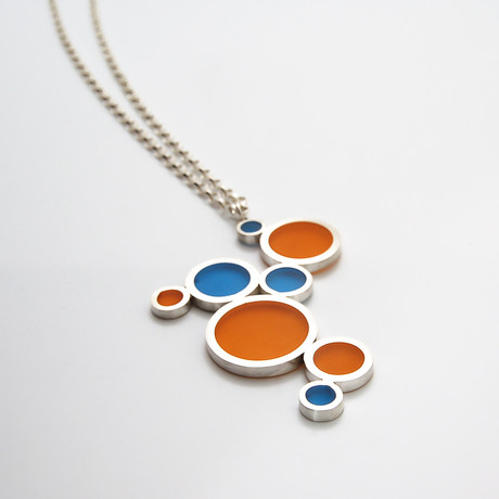 Silver & Epoxy Resin Pendant // 23.50" Chain (Orange & Blue)