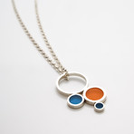 Silver & Epoxy Resin Pendant Ring // 19.75" Chain (Orange & Blue)