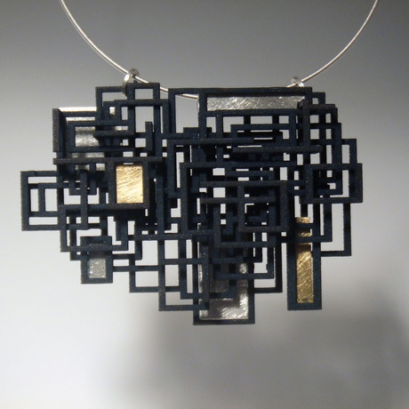 Large Open Square Pendant // Black with silver and gold accent