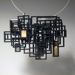 Large Open Square Pendant // Black with silver and gold accent