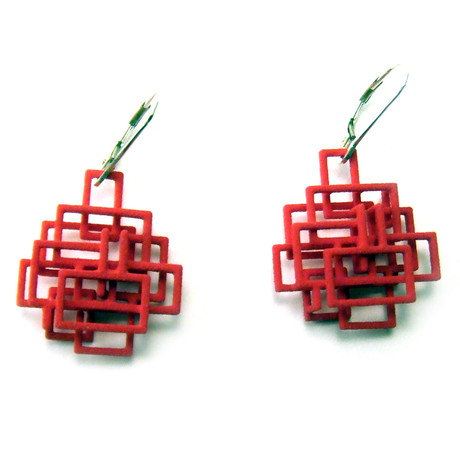 Open Square Dangle Earrings // Red