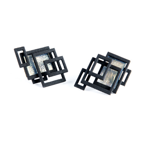 Open Square Stud Earrings // Black 