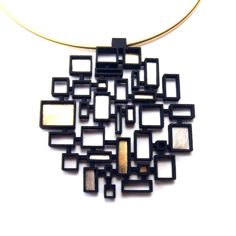 Mosaic Circle Pendant // Black with silver and gold accents