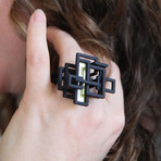 Open Square Ring // Black with gold accent (Size 7)
