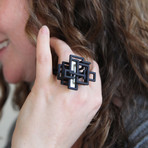 Open Square Ring // Black with silver accent (Size 7)