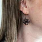 Open Square Dangle Earrings Black