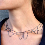 Narrow Topography Necklace Oxidized Silver