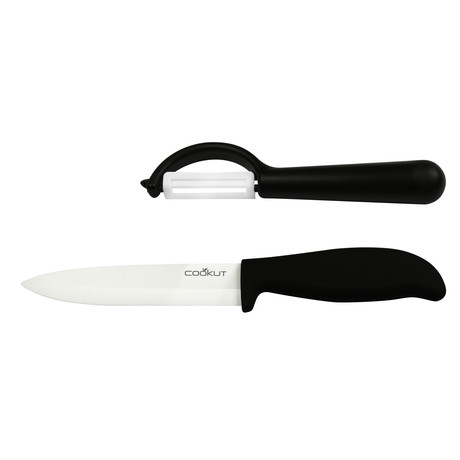 Ceramic Knife & Peeler Set // White (Chef Knife: 12cm, Peeler)