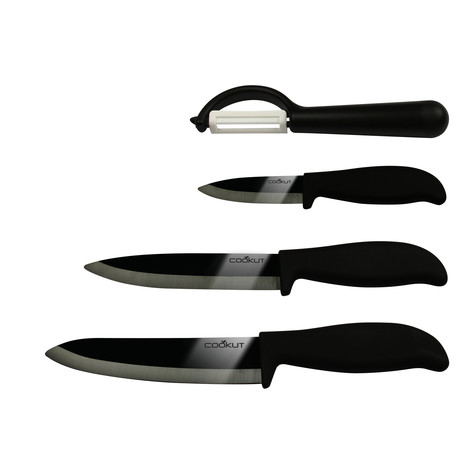 Ceramic Knife & Peeler Set // Black (Chef Knives: 15cm and 12cm, Paring Knife: 8cm, Peeler)