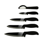 Ceramic Knife & Peeler Set // Black (Chef Knives: 18cm, 15cm and 12cm, Paring Knife: 8cm, Peeler)