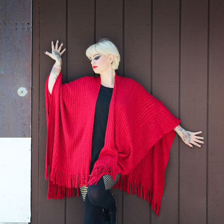 Rib Knit Wrap w/ Lurex // Red