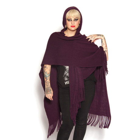 Rib Knit Wrap w/ Hood // Eggplant