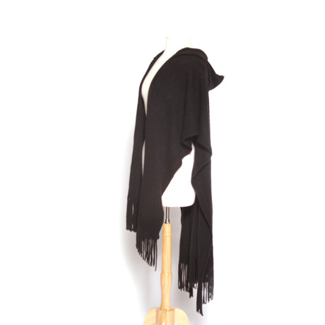 Rib Knit Wrap w/ Hood // Black