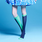 Kaori Knee-High Socks (Grey, Black, Size: 5 - 7.5)