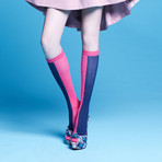 Kaori Knee-High Socks (Grey, Black, Size: 5 - 7.5)