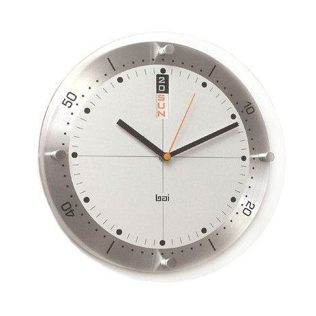 Bai 12" Timemaster Aluminum Wall Clock Day/Date // White