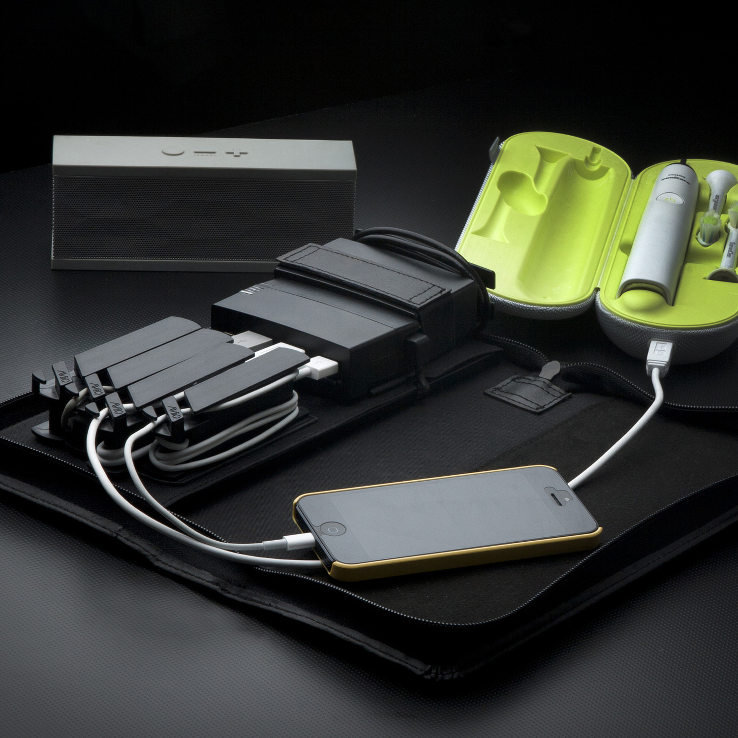 Portable Charging Station with BuiltIn Battery // Black Leather