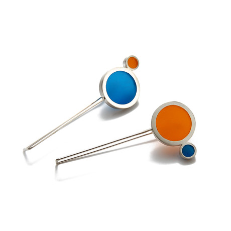 Drop Earrings w/ Sterling Silver & Epoxy Resin (Orange, Blue)