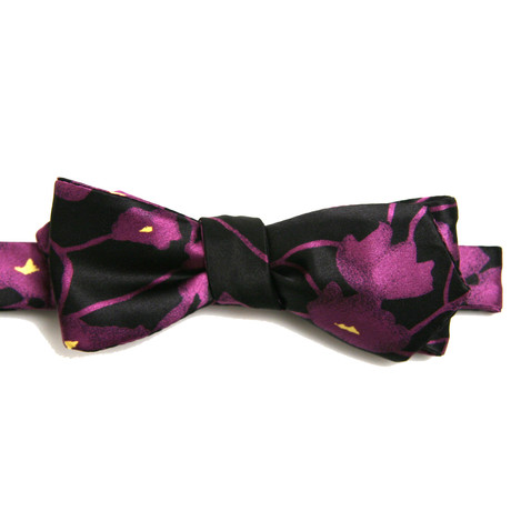 Deep Plum Silk Floral Diamond Point Bow Tie