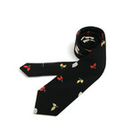 Art Silk Black Leaf Print & Crimson Medallion Necktie