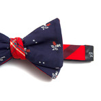 Mini Jacquard Navy Floral & Crimson Plaid Bow Tie