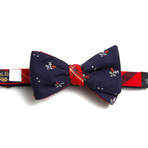 Mini Jacquard Navy Floral & Crimson Plaid Bow Tie