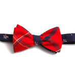 Mini Jacquard Navy Floral & Crimson Plaid Bow Tie