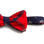 Mini Jacquard Navy Floral & Crimson Plaid Bow Tie