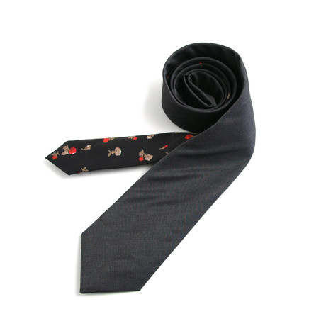 Fine Charcoal Chambray & Black Floral Two Tone Necktie