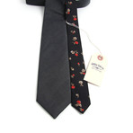 Fine Charcoal Chambray & Black Floral Two Tone Necktie