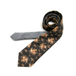 Tonal Chocolate Brown Floral & Japanese Indigo Necktie