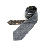 Japanese Indigo Shirting & Tonal Chocolate Floral Necktie