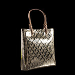 Signature Mirror Metallic North South Tote // Pale Gold