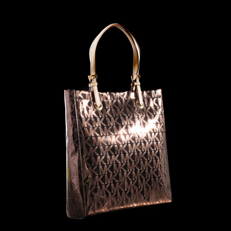 Signature Mirror Metallic North South Tote // Cocoa