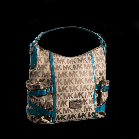 Gansevoort Large Signature Shoulder Tote // Beige, Turquoise