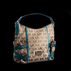 Gansevoort Large Signature Shoulder Tote // Beige, Turquoise