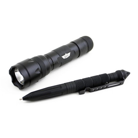 Tactical Glassbreaker Pen + Flashlight Combo Set