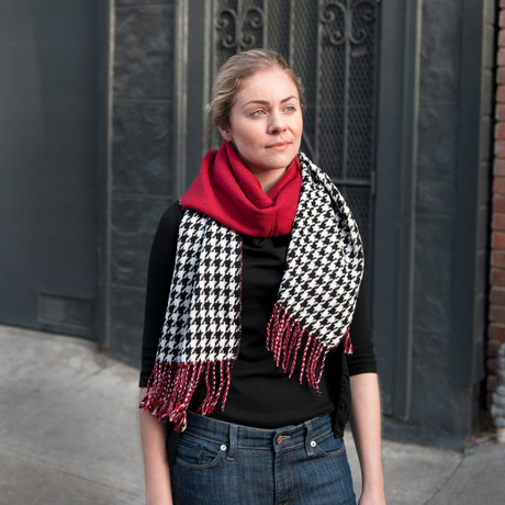 Houndstooth with Crimson Reverse (Black + White + Crimson)