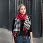 Houndstooth with Crimson Reverse (Black + White + Crimson)