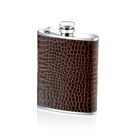 Genuine Leather Flask // Brown + Crocodile