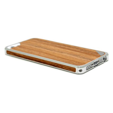 Alloy X Wood Case for iPhone 5 // Silver & Teak (Silver + Teak)